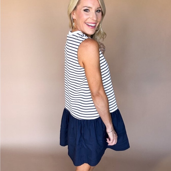 Striped Sleeveless Dress with Navy Skirt - Picture 2 of 8